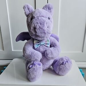 FAO Schwarz Purple Plush Dragon with Colorful Bow Tie